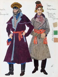 Pukusuunnittelu Aleksanteri Ostrovskin näytelmään Myrsky, 1916.