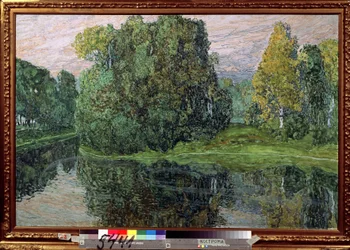 Saari (saari). Maalaus Alexander Yakolevich Golovin (Aleksandri Golovin) (1863-1930), guassi ja pastelli pahville, venäläistä taidetta, 1800-luvun loppu - 1900-luvun alku. State United Art Museum, Kostroma (Venäjä).