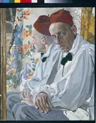 Muotokuva show-tuottajasta Vsevolod Meyerholdista (1874-1940). Alexander Golovinin (Alexander Golovin) (1863-1930) teos, tempera taulussa