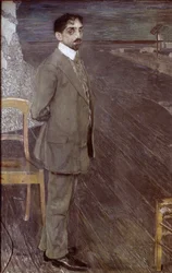 Mikhail Kuzminin muotokuva, 1910 (tempera & pastelli kankaalle)