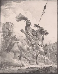 Kurdi sotilashaarniskassa hevosen selässä, 1819, 1819.