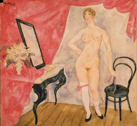Nainen peilissä. Aleksandr Vasilyevich Shevchenkon (Aleksandri Ševtšenko) maalaus (1883-1948), öljy kankaalle