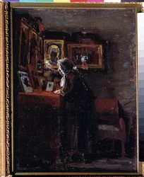 Ennen uskonnollista juhlaa (Ennen uskonnollista juhlaa) - Aleksei Fjodorovitš Afanasjevin (Alexis Afanasjev) maalaus (1850-1920) - Öljy kankaalle, 41 x 31,5 cm
