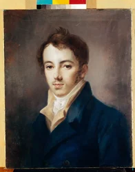 Dekabristin muotokuva (Decabrist) Michail A. Fonvizin (1787-1854). (Dekabristin M.A. Fonvizinin muotokuva). Aleksei (Alexis) Gevrilovich Venetsianovin (1780-1847) teos, pastelli pahville