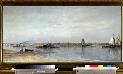 Näkymä Neva-joen rannoille Pietarissa (Pietari) Venäjällä. Aleksei Petrovitš Bogolyubovin (Bogoliubov tai Bogolioubov) maalaus (1824-1896)