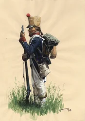 Ensimmäinen valtakunta (1804-1814 ja 1815): Suuren Napoleonin armeijan ranskalainen jalkaväen sotilas maalaispuvussa