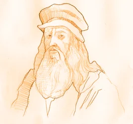 Muotokuva italialaisesta taiteilijasta ja tiedemiehestä Leonard de Vinci (Leonardo da Vinci) (1452-1519) (Italialaisen polymaatin Leonardo da Vincin muotokuva)