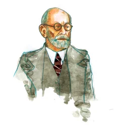 Muotokuva neurologista ja psykiatrista Sigmund Freudista (1856-1939)