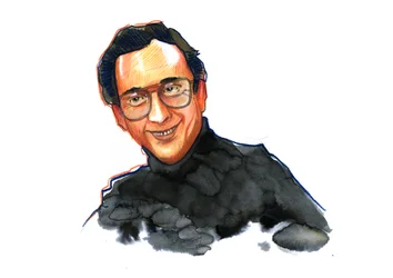 Muotokuva kirjailijasta ja koomikko Harold Pinteristä (1930-2008) (englantilainen näytelmäkirjailija, käsikirjoittaja, ohjaaja ja näyttelijä Harold Pinter) Alessandro Lonatin piirustus