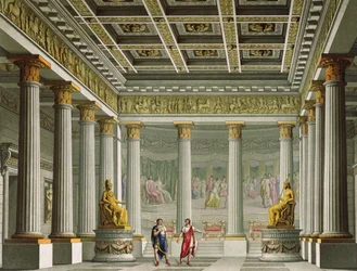 Aegisthusin palatsin yleisösali, suunnittelu baletille "Orestes" La Scala -teatterissa, Milanossa, 1826