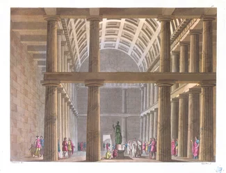 Parthenonin sisustus, kuvitus Jules Ferrarion teoksesta "Le Costume Ancien ou Moderne", kaiverrus G. Castellini, Milano 1821 (värikaiverrus)