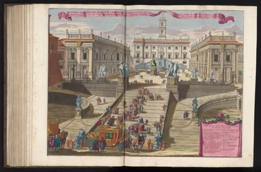 aTrap naar Piazza del Campidoglio te Roomassa Piirustus ja korkeus modernista roomalaisesta Campidogliosta (...) (otsikko esineessä)