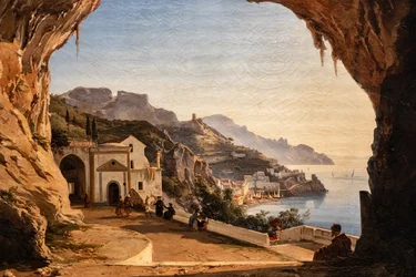 Kapikiinien luola Amalfissa, n. 1850 (öljy kankaalle)