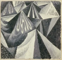 Kubo-futuristinen kompositio harmaalla ja valkoisella, 1916