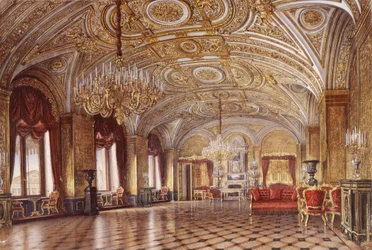 Talvipalatsin sisätilat. Kultainen salonki, 1800-luvun puoliväli.