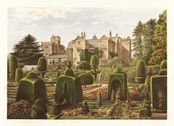 Levens Hall., Cumbria, Englanti. ,1880 (kaiverrus)