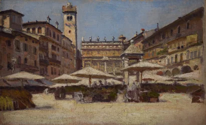 Piazza delle Erbe Veronassa, n. 1900 (öljy kankaalle)