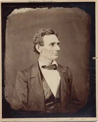 Abraham Lincoln (1809-65), USA:n 16. presidentti, jäljennös kuvan perään kirjoittanut Alexander Hesler, 1860 (albumikuva)