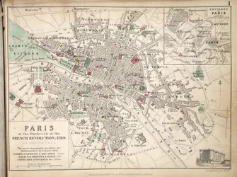 Pariisin kartta Ranskan vallankumouksen puhjetessa, 1789, julkaisija William Blackwood and Sons, Edinburgh ja Lontoo, 1848