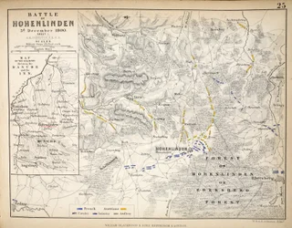 Hohenlindenin taistelun kartta, julkaisija William Blackwood and Sons, Edinburgh ja Lontoo, 1848