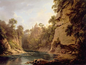 Hawthorndenin linna lähellä Edinburghia, noin 1820-22