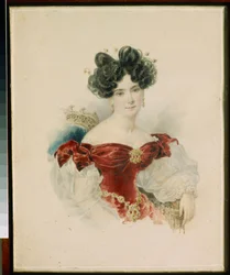 Prinsessa Natalia Viktorovna Kotchoubein (1800-1854) muotokuva - Alexander Briullov (Aleksandri Briullov) (1798-1877) akvarellipaperille