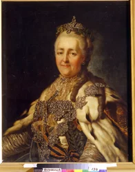 Keisarinna Katariina II:n (1729-1796) muotokuva. Alexandre Roslinin (1718-1793) maalaus öljy kankaalle. 1700-luvun ruotsalainen taide, klassismi. Alueellinen taidemuseo, Vinnytsia (Ukraina).