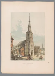 Näkymä Saint Martinin kirkolle Sint-Truidenissa St. Martin à St. Trond -kirkko (otsikko esineessä)