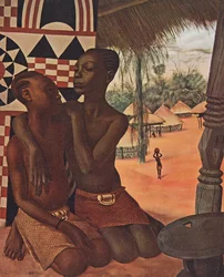 Titi ja Naranghe, päällikkö Eki Bondon (Haut Ouelle) tyttäret (toinen Mangbetou-äidiltä, toinen Matchaga-äidiltä), teoksesta Drawings and Paintings of Africa, joka on toteutettu Citroen-keskuksen Afrikka-akatemian aikana.