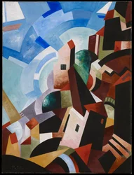Italialainen kaupunki meren rannalla, n. 1917 (öljy ja tempera kankaalle)