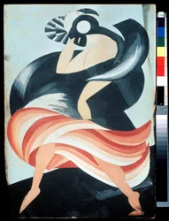""Naisen maski"" Puku hahmolle William Shakespearen näytelmästä "Romeo ja Julia". Guassi, Alexandra Alexandrovna Exter (1882-1949) 1921 Valtion A. Bakhrushinin keskusmuseo, Moskova, Venäjä