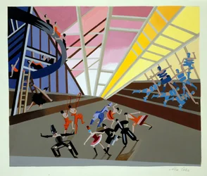 Lavastus baletille, kuvitus Alexandra Exterin "Maquettes de Theatresta", julkaistu 1920-luvulla (litho)