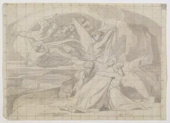 Study for the Death of Mooses, 1851 (kynä ja muste, pesu, lyijykynä ja guassi paperille) (ks. 225068)