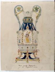 Japanilainen karahvimaljakko, akvarelli Alexandre Evariste Fragonard (1780-1850) 1832 Sevres. Posliinin valmistus