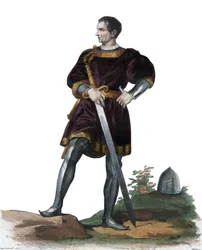Muotokuva Olivier V:stä, kirjoittanut Clisson (1336-1407), ranskalainen konstaapeli. kuvitus Edmond Mennechetin "" Ranskan Plutarchista" -kirjasta