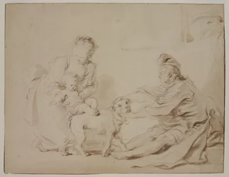 Ensimmäinen ratsastustunti (La première leçon déquitation), n. 1778 (grafiitti ja ruskea pesu antiikkipaperille)