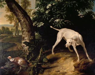 Metsästyskohtaus, yksityiskohta Alexandre-Francois Desportesin (1661-1743) maalauksesta, Ranska.