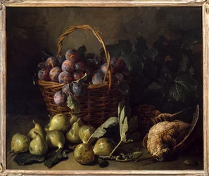 Francois Desportesin (1661-1743) asetelma, viikunoita ja luumuja maalaus 1700-luvun Pariisi, koristetaide