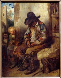 Kerjäläinen reseptillään Alexandre Gabriel Decampsin (1803-1860) maalaus 1833 Su. 0,41x0,32 m