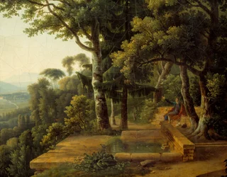 Filosofi Jean-Jacques Rousseau (1712-1778) mietiskelemässä vuonna 1770 Parc de la Rochecordonissa lähellä Lyonia, yksityiskohta