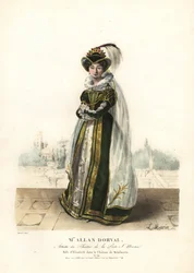 Marie Dorval tai Madame Allan Dorval kuningatar Elisabethin roolissa Jean-Baptiste Blachen ja Henri Lemairen Le Chateau de Kenilworthissa, Theater de la Porte St. Martin