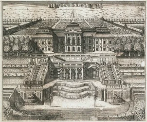 Näkymä Suuresta palatsista Peterhofissa, 1717.