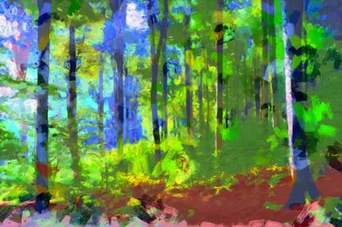 Aamu,metsä,2020,(sekatekniikka)