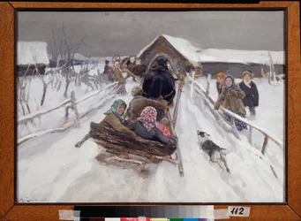 Ajaminen laskiaisten aikana - Aleksei Stepanovitš Stepanovin (1858-1923) maalaus öljy kankaalle