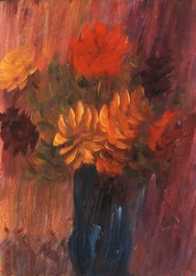 Suuri asetelma: punainen ja keltainen dahlia; Suuri asetelma: Punaiset ja keltaiset daaliat, 1937