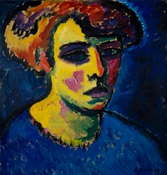 Tete de femme (Naisen pää) - Aleksei von Javlenskyn (1864-1941) maalaus öljykartongille (52,2x50,2 cm)