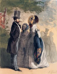 Säännöllinen vierailija Ranelagh Gardensissa, Les Femmes de Parisista, 1841-42 (värilitho)