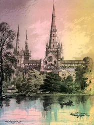 Lichfieldin katedraali, Staffordshire, vuodelta 1870