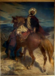 Reconquista: "Kuningas Boabdilin jäähyväiset Granadalle" Kuningas Boabdil (Abu Abd Allah) luovutti kaupungin avaimet Espanjan hallitsijoille 02/01/1492. Maalaus, taiteilijan elinvuodet 1822-1882, 1800-luku. Mitat 3,7 x 2,7 m. Pariisi, Musée d