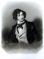 Muotokuva Benjamin Disraeli Esquiresta (1804-81) M.P., kaiverrus H. Robinson, n. 1840